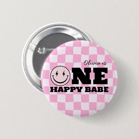 Ein glückliches Babe Pink gekreuzt Geburtstag Button (Vorne & Hinten)