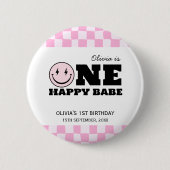 Ein glückliches Babe Pink gekreuzt Geburtstag Button (Vorderseite)