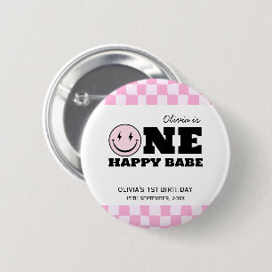 Ein glückliches Babe Pink gekreuzt Geburtstag Button