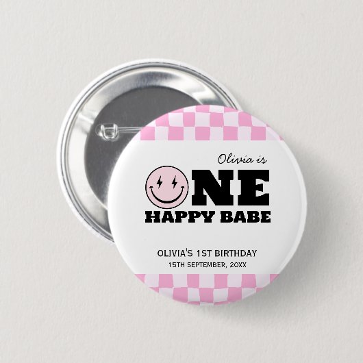 Ein glückliches Babe Pink gekreuzt Geburtstag Button (Vorne & Hinten)