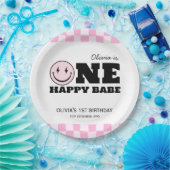 Ein glückliches Babe Pink gekreuzt Geburtstag Pappteller (Party)