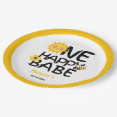 Ein glückliches Babe Yellow Sunny Bee Girls 1. Geb Pappteller (Schrägansicht)