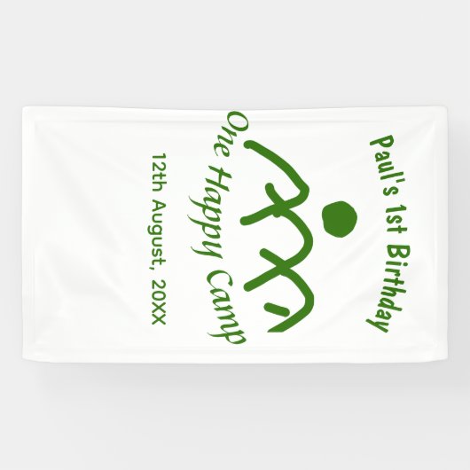 Ein glückliches Camp grüner Berg Sonne 1. Geburtst Banner (Horizontal)