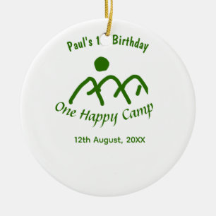 Ein glückliches Camp grüner Berg Sonne 1. Geburtst Keramik Ornament