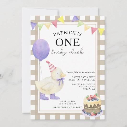 Ein glückliches Duck Gender Neutral ersten Geburts Einladung (Vorderseite)