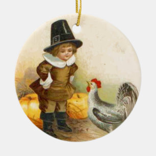 Ein glückliches Erntedankfest Pilgrim und Vintage  Keramikornament