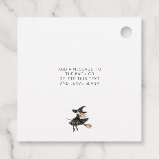 Ein glückliches Halloween-Hexe Geschenkanhänger (Rückseite)