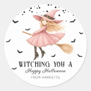 Ein glückliches Halloween-Hexe Runder Aufkleber