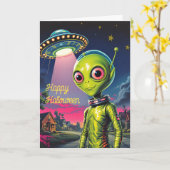 Ein glückliches kleines Alien Halloween Karte (Gelbe Blume)