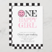 Ein glückliches Mädchen glücklich Gesicht pink Einladung (Vorne/Hinten)