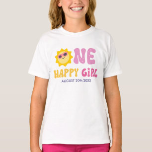 Ein glückliches Mädchen Retro-Sonne Benutzerdefini T-Shirt