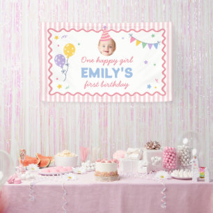 Ein glückliches Mädchen Rosa Farbige 1. Geburtstag Banner
