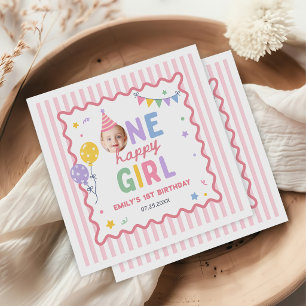 Ein glückliches Mädchen Rosa Farbige 1. Geburtstag Serviette
