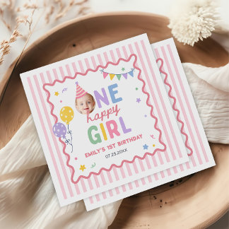 Ein glückliches Mädchen Rosa Farbige 1. Geburtstag Serviette