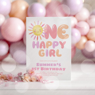 Ein glückliches Mädchen Sonn 1. Geburtstag Rosa Li Einladung