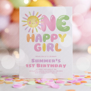 Ein glückliches Mädchen Sonnens 1. Geburtstag Bunt Einladung