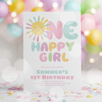 Ein glückliches Mädchen Sonnens 1. Geburtstag Rosa Einladung