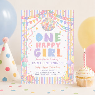 Ein glückliches Mädchen Whimsical Disco Geburtstag Einladung