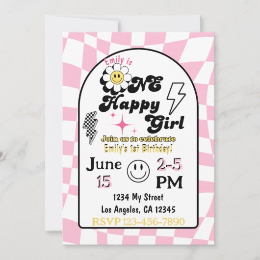 Ein glückliches Mädchen zum Geburtstag Einladung (Vorderseite)
