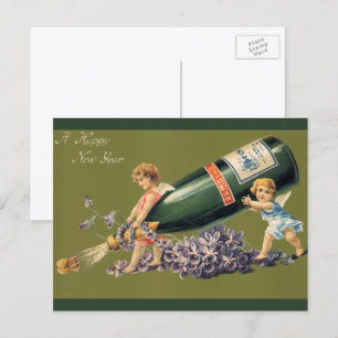Ein glückliches neues Jahr, Vintage-Engel mit Cham Feiertagspostkarte