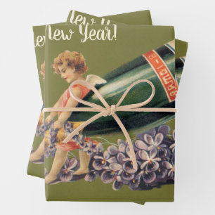 Ein glückliches neues Jahr, Vintage-Engel mit Cham Geschenkpapier Set