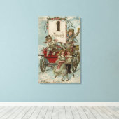 Ein glückliches neues JahrKinder rund um einen rot Leinwanddruck (Insitu (Holzboden))