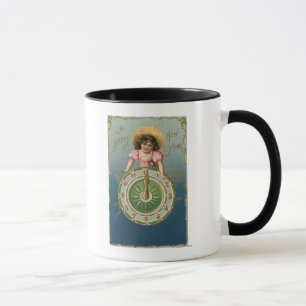 Ein glückliches neues YearGirl auf einer Uhr Tasse