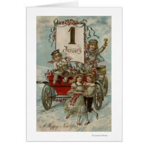 Ein glückliches neues YearKids um einen roten