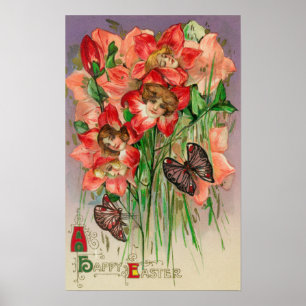 Ein glückliches Osterfest mit weiblichen Blume Poster