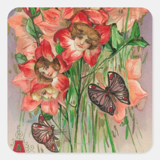 Ein glückliches Osterfest mit weiblichen Blume Quadratischer Aufkleber (Vorderseite)