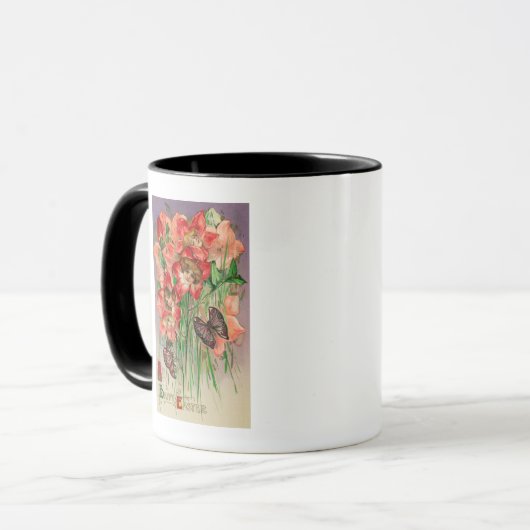 Ein glückliches Ostern mit weiblichen Blume Tasse (Vorderseite Links)