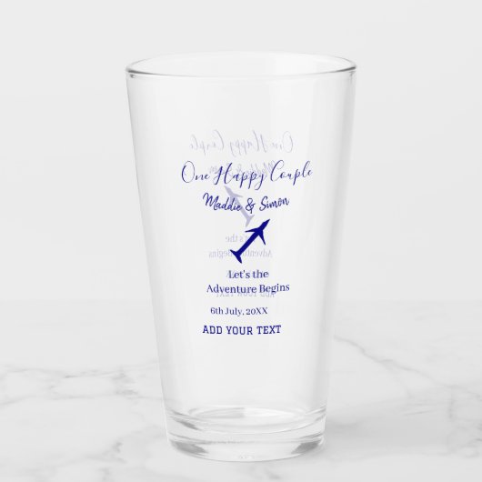 Ein glückliches Paar - Abenteuer beginnt Hochzeit Glas (Vorderseite)