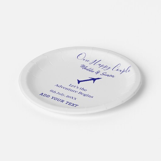 Ein glückliches Paar - Abenteuer beginnt Hochzeit Pappteller (Schrägansicht)