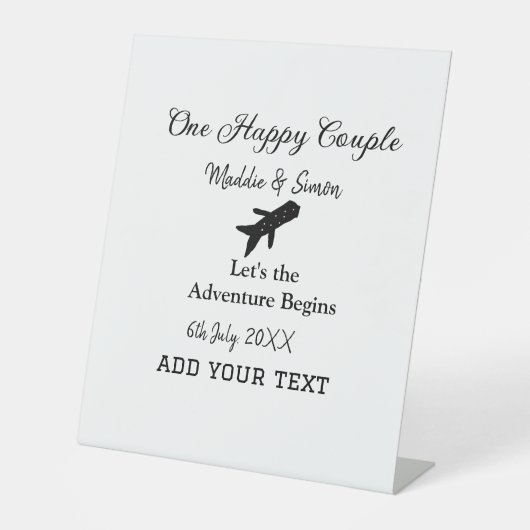Ein glückliches Paar - Abenteuer beginnt Hochzeit Sockelschild (Vorderseite)