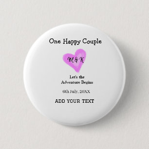 EIN GLÜCKLICHES PAAR ROSA HERZ HOCHZEIT NAME DATUM BUTTON