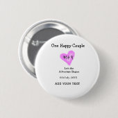 EIN GLÜCKLICHES PAAR ROSA HERZ HOCHZEIT NAME DATUM BUTTON (Vorne & Hinten)