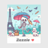 Ein glückliches Skelett im regnerischen Paris Aufkleber (Blatt)