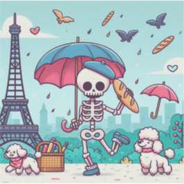 Ein glückliches Skelett im regnerischen Paris Aufkleber