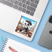 Ein glückliches Skelett in Paris Aufkleber (Laptop mit iPhone)