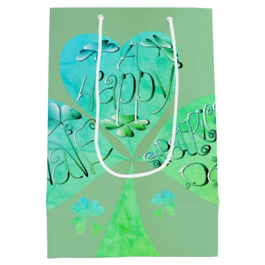 Ein glückliches St Patrick's Day Kleeblatt Misty G Mittlere Geschenktüte (Rückseite)