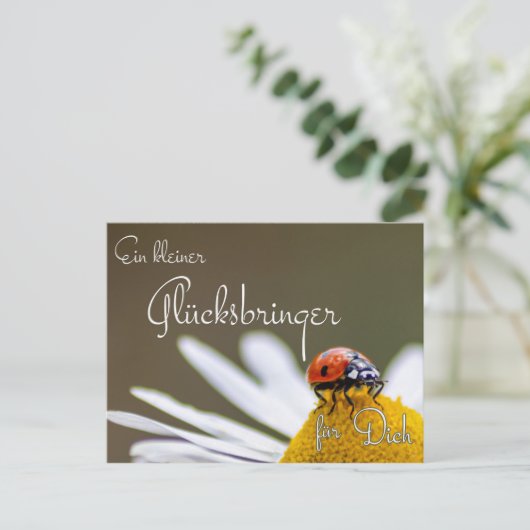 Ein Glücksbringer für Dich mit Marienkäfer Postkarte (Stehend Vorderseite)