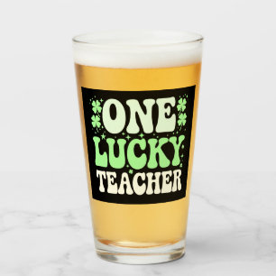 Ein Glückspilz-Lehrer Groovy Retro Lehrer St. Patr Glas
