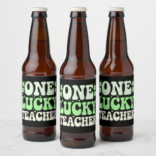 Ein Glückspilz-Lehrer Groovy Retro Lehrer St Patri Bierflaschenetikett