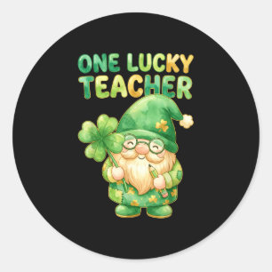 Ein Glückspilz-Lehrer St. Patricks Day Gnom lustig Runder Aufkleber