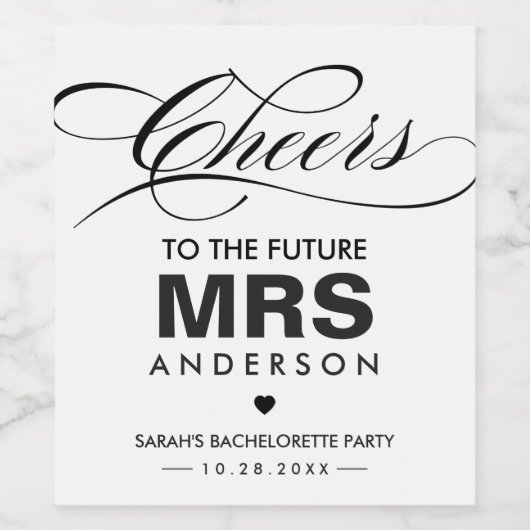 Ein Glückwunsch an die zukünftige MRS. | JUNGGESEL Weinetikett (Einzelnes Label)