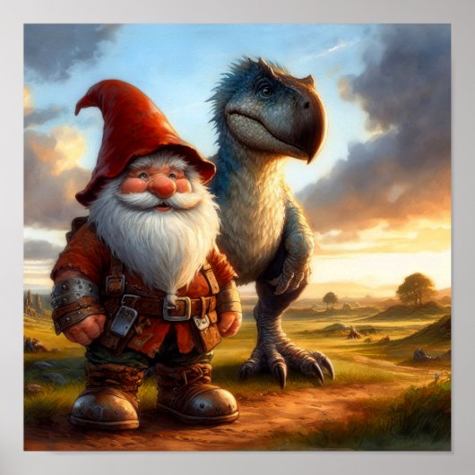 Ein Gnome-Krieger, der mit seinem Drachen posiert Poster (Vorne)