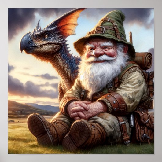 Ein Gnome-Krieger mit seinem Drachen Poster (Vorne)