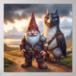 Ein Gnome-Krieger mit seinem Drachen Poster