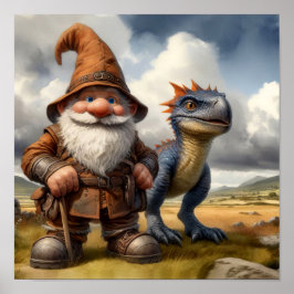 Ein Gnome-Krieger mit seinem Drachen Poster