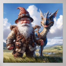 Ein Gnome-Krieger mit seinem Drachen Poster